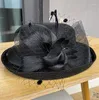 Beralar FS Yaz Siyah Top Şapkalar Kadınlar için Düğün ve İngiltere Retro Curl Brim Sunbonnet Ladies Açık Mekan Çok Yahudi Güneşlik Kapağı