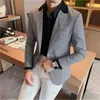 Mężczyzn Casual Shirts Wysokiej jakości styl brytyjski Slim Elegant Fashion Business Dressedo splatane kołnierzyka pudełko na pudełko blezer 231016