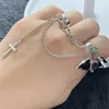 Klusterringar E15E Halloween Devil Crossed Chain Bat Wing Ring Fashion Loves Rhinestones smycken