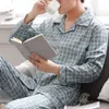 Herren-Nachtwäsche SUO CHAO Pyjama-Set aus 100 % Baumwolle für Herren mit lockerer, lässiger Karo-Nachtwäsche, Schlafanzug, Heimkleidung, Nachthemd, Homewear 231016