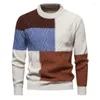 Мужские жилеты, осенне-зимний модный повседневный трендовый вязаный свитер с круглым вырезом и длинными рукавами контрастного цвета