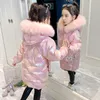 Пуховое пальто 2023, зимняя теплая куртка для девочек, однотонная одежда, плотная ветрозащитная детская одежда, уличная верхняя одежда с капюшоном, 9 детских пальто