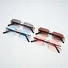 Sonnenbrille Oulylan Retro Rahmenlos Männer Und Frauen Trendige Holzmaserung Beine Sonnenbrille Quadratisch Randlos Vintage Literarisch