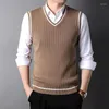 Men's Vests Top Quality Autum Winter Fashion Brand Slim Fit Knit V Neck Sweater Vest Men Trendy Sleeveless Casual Clothes