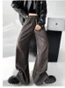 Pantalon Femme taille haute en cuir PU droit pour femmes 2024 ample automne Pantalon large noir solide Pantalon Femme P100