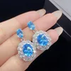 Conjunto de jóias de casamento feminino oco céu azul cristal zircon diamante anel aberto pingente colar brincos namorada festa aniversário presente