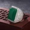 Etnische Smaragd Edelsteen Ring Natuurlijke Groene Jade Zilver 925 Ringen Voor Mannen Bruiloft Retro Vintage Fijne Sieraden Gifts2626