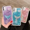 Mobiltelefonfodral sommarsquicksand pärla sjöjungfru mjuk kant telefonfodral för iPhone 6 7 8 plus x xs xr max 11 pro 2020 se bling shell glitter coverl2310/16