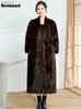 Pelliccia sintetica da donna Nerazzurri Inverno lungo marrone Elegante lusso soffice finta pelliccia di visone Cappotto da donna con scollo a V Fusciacche Sciolto elegante peloso Cappotto 2023L231016