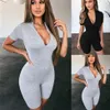 Sexy Women Zipper V-neck Jumpsuits Fitness Tights Playsuit Costume Short Sleeve Romper Tracksuit For Women234Q