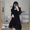 Sukienki swobodne czarne koronkowe sukienki kobiety lolita w stylu francuska streetwear kwadratowa kołnierz TEMMER Y2K Odzież Autumn Vintage Fashion Fashion Teens