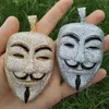 Hänghalsband stor storlek mask av v för vendetta hiphop full is ut kubik zirkoniumhalsband kedja män mode hiphop smycken251o