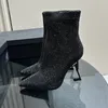Opyum Stivaletti corti alla caviglia in vera pelle nera Designer Donna Stivali a punta con cerniera laterale Stivali alla moda con tacco alto Martin Boots