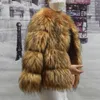 女性の毛皮のフェイクファーフェイクファーコート女性ジャケット冬のファッション温かい濃厚なキツネのアライグマレザーブラウンプラスサイズ2022特に偽の毛皮コールドコート231016