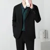 Herrdräkter män passar jackor blazer kappa smala passform smart casual höst modekläder två knappar solid färg koreansk svart/khaki/kaffe