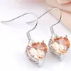 Luckyshine morganite boucles d'oreilles en forme de coeur femmes cadeau bijoux 925 argent cristal zircon bijoux crochet boucles d'oreilles 240P