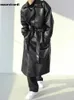 Hommes en cuir Faux Mauroicardi Printemps Automne Long Surdimensionné ArmyGreen Noir Trench Coat Hommes Ceintures Lâche Luxe Designer Vêtements 231016