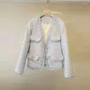 Kurtki damskie Tasel Tweed Coat Kobiet V-Neck z długim rękawem wełniane wełniane guziki wełniane płaszcze Koreańskie luźne podmorki Plaid Blue Pink K3124