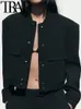 여성 S 재킷 트래프 스프링 패션 캐주얼 여성 코트 재킷 O 목이 긴 소매 포켓 커버 버튼 느슨한 폭격기 여성 작물 탑 탑 2023 231016