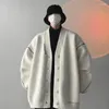 Men's Sweaters Men Black White Topstitch Knitted Cardigan V-neck Jacket Casual Spring Couples Korean Street