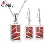 Necklace Earrings Set CiNily Created Orange Fire Opal Silver Plated Rectangle Pendant Fashion Jewelry For Women Girls