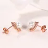 Studörhängen Natural Pearl Earring S925 Sterling Silver Rose Gold Plated Zircon Freshwater Pearls Snail Women Gemstone Jewelry