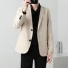 Herrdräkter män passar jackor blazer kappa smala passform smart casual höst modekläder två knappar solid färg koreansk svart/khaki/kaffe