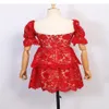 Casual Dresses 2022 Spring Puff Sleeve High midja Slim Backless Party Dress Self Portrait Mini Sexig Club Lace Runway243G