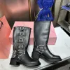 Designer Boots Woman Buckle Boot Knight Ankle Booties Leather Brown Shoe Roman Cowboy Martin Shoes Motorcykel Western Trainer Storlek 35-40