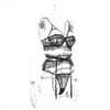 Sutiãs conjuntos sexy renda malha lingerie conjunto transparente roupa interior bordado sutiã 3 peças para mulheres