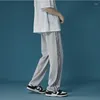 Men's Pants Summer Men Braided Tape Straight Male Korean Fashion Mid Waist Trousers Ice Silk Casual