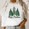 Sonbahar Kış Kış Kadınları Beyaz Uzun Kollu Tişört Gevşek Noel Desen Baskılı Yuvarlak Boyun Sweatshirt Bayanlar Günlük