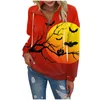 Hoodies femininos moda casual halloween impresso sweatshirts feminino manga longa meia zip moletom com cordão solto pulôver topp