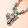 Pendentif Colliers Vintage Tibétain Argent Couleur Style Ethnique Turquoise Éléphant Présentant des Personnalités Uniques Collier