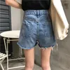 Kvinnors shorts stor storlek denim singel bröstficka casual koreansk stil hög midja jeans sexig lös