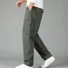 Pantalon Cargo en coton épais pour homme, couleur unie, vêtements de travail, gris, décontracté, large, coréen, jogging, collection automne-hiver 2023