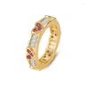 Pierścienie klastra 14K Gold wypełnione czerwonym kryształowym kryształem małe serce rubinowe kamienie szlachetne diamenty dla kobiet biżuteria modna zespół akcesoria ins ins celebrytka