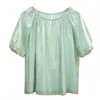 Kvinnors T-skjortor Lätt lyxigt temperament Slim T-shirt Lanter ärmar Bright Silk Shirt Straight Topps Summer Office Ladies Clothing