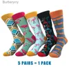 Chaussettes pour hommes 5/6/7 paires/pack coloré hommes Crew Party Crazy coton heureux drôle Skateboard nouveauté robe de mariage pour cadeaux L231016