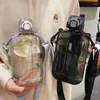 Botellas de agua botella transparente cuadrada plana cantimplora de viaje portátil con correa ajustable elegante delgada para Camping deportivo 2023