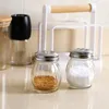 Dinnerware Sets 3 Pcs Glass Jar Containers Lids Condiment Salt Canister Seasoning Pepper Creative Stainless Steel Household Kitchen