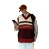 Men's Vests Japanese Furry Soft Knitted Vest Sleeveless Sweater Spring Autumn Couple Causal Loose V-neck Striped Sweaters Tops Male Clothes