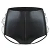 Underpants Men Sexy Faux Leather Exposed Hips Fine Mesh Ruffled Briefs Underwear BuPanties Erotic Lingerie Male Tanga