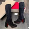2023S Women Brands Womens Womens Red Botto Knee على Boots Tall Boot Cavalika Booty Chunky Heels Booties Black Khaki Suede Sidely Side Side