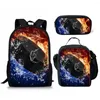 Zaino giovanile Ice Fire Hockey Ball stampa 3D 3 pezzi/set borse da viaggio per studenti zaino per laptop borsa da pranzo astuccio