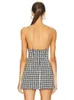 Casual Jurken Vintage Houndstooth Jurk Voor Vrouwen Sexy V-hals Kristallen Ketting Spaghettibandjes Vlinderdas Bodycon Bandage Mini