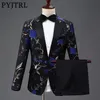 PyJtrl Ny design Mens Stylish Embroidery Royal Blue Green Red Floral Pattern Suits Stage Singer Wedding Groom Tuxedo Costume CJ19342M