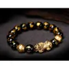 Zwarte obsidiaan rijkdom armband verstelbare releases negatieve energieën armband met gouden Pi Xiu Lucky Amulet #301217b