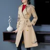 Women's Trench Coats Fall And Winter Nice Windshield Woman Kaki Printed Temperament Laces With Slender Mid-long Jacket Over Knee