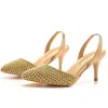 Chaussures de robe d'été pour femmes sandales PU 7cm talons fins sans lacet mariée mariage banquet pompes dorées pour femmes